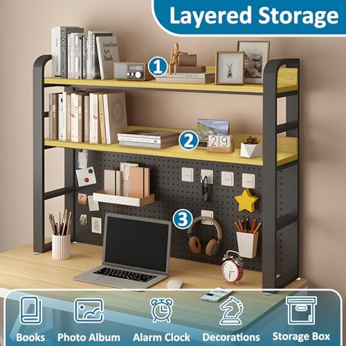Desktop Hutch Bookshelf with Pegboard,Black, 95CM/37.4IN - Image 6