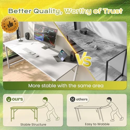 PRAISUN 47 Inch Computer Desk, Office Desk, Spacious Desktop, White - Image 4