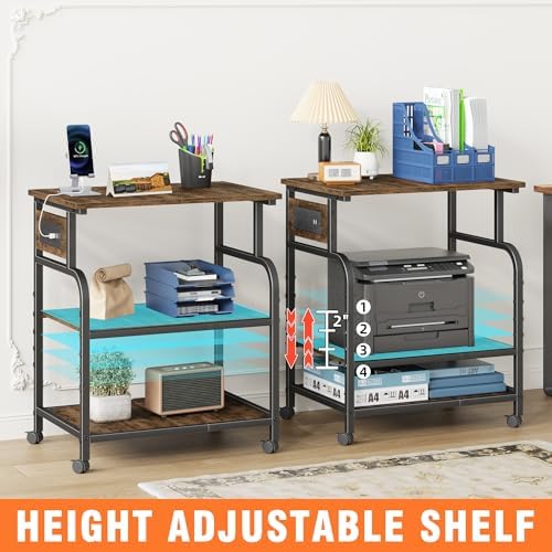 YAOHUOO 3 Tier Large Printer Stand with Power Outlet/Adjustable Shelf - Image 3