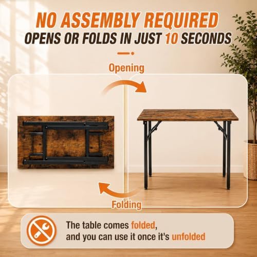 Folding Table Computer Desk - 43.3" No Assembly Folding Desk Design and Foldable Office Desk, Small Desk for Bedroom, Compact Storage Portable Use for Dorm and RV Small Space, Rustic Brown - Image 4