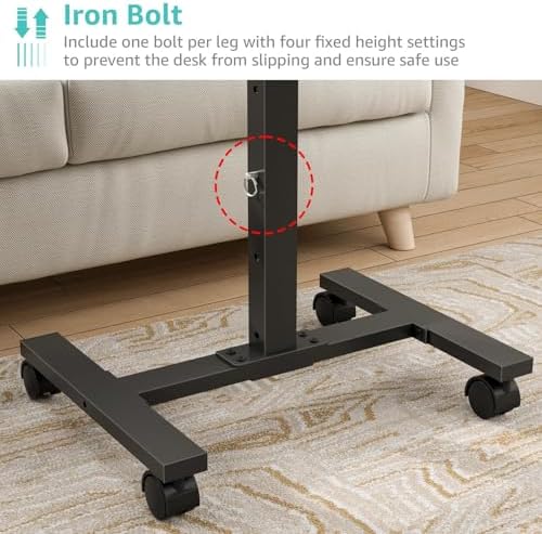 WINAZ Small Portable Laptop Rolling Desk - 24 Inch Mobile Computer Desk Adjustable Height with Wheels for Small Spaces Home Office, Kids Couch Desks Side End Table, Black - Image 7
