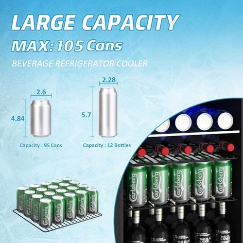Erivess 105 Can Mini Fridge, Glass Door Beverage Refrigerator, 2.7 Cu.ft - Image 4