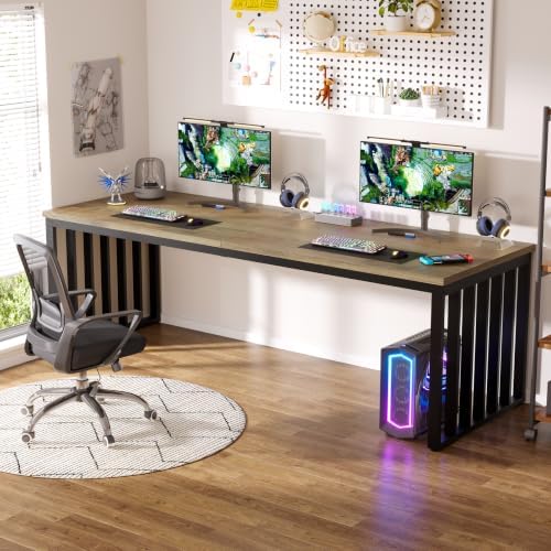 Tribesigns 78.74" Extra Long Computer Desk 2 Person Desk, Double Long Desk with Heavy Duty Metal Frame, Double Workstation Study Table for Home Office, Brown (Without Chair) (Gray & Black) - Image 3