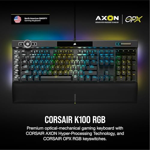 Corsair K100 RGB Optical-Mechanical Wired Gaming Keyboard - QWERTY US Layout, OPX Switches - PBT Double-Shot Keycaps - Elgato Stream Deck and iCUE Compatible - Black - Image 2