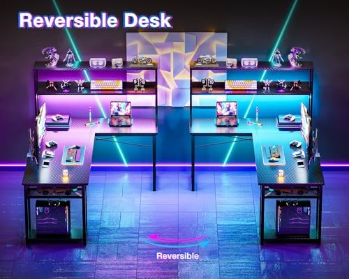 ODK 61 Inch L Shaped Gaming Desk with Hutch & Headphone Hook - Image 6