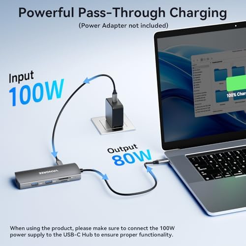 VANGREE 9-in-1 USB C Hub 10Gbps with 4K@60Hz USB-C Display Output, 100W PD - Image 7