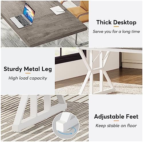 Tribesigns 70.8-Inch Executive Desk, Large Computer Office Desk Workstation, Modern Simple Style Laptop Desk Study Writing Table Business Furniture for Home Office (Grey/White, 70.8 Inch) - Image 5