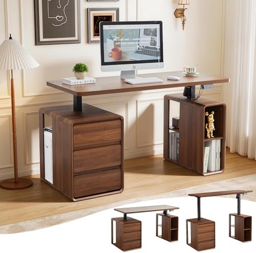 55" Wood Electric Standing Desk with Drawers and Storage Shelves - Image 5