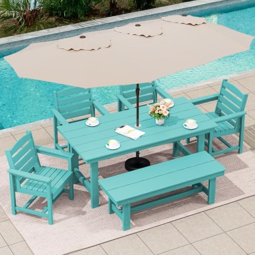 SERWALL HDPE Dining Set with Umbrella, Outdoor Dining Set for 6, Aruba - Image 7
