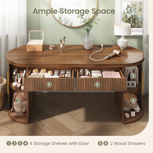 SEDETA 58.3" x 21.7" Fluted Office Executive Desk with 2 Drawers Storage - Image 4