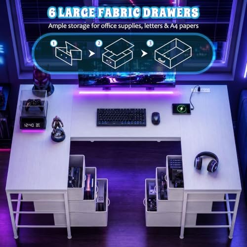 DurayLoly 67" Large Gaming Desk with Power Outlets for Bedroom,White - Image 5
