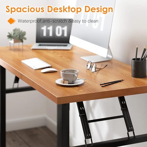 Need Office Computer Desk 54.3 Inch Sturdy Folding Laptop Table Teak - Image 6