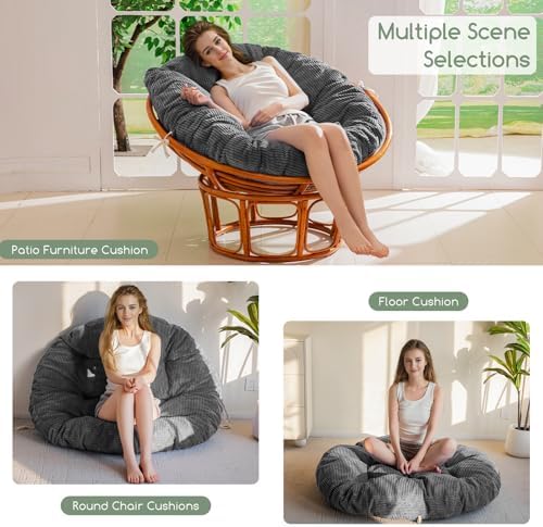 HIGOGOGO Papasan Chair Cushion with Corduroy Cover (Without Chair), 48 x 48 Inch Supportive Cushion, Overstuffed Chair Cushion,Dark Grey - Image 4