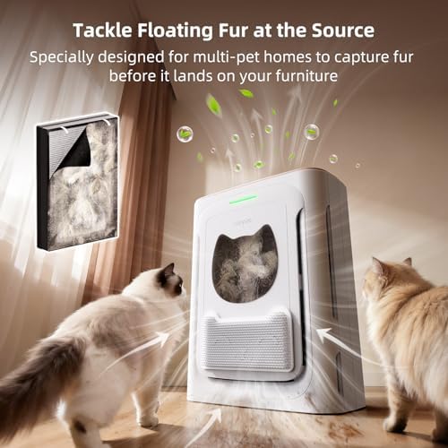uahpet Pet Air Purifier for Home, Reduce Pet Hair, Dander, Odors, Dust, Smoke for Large Rooms up to 2100 Ft², Air Cleaner with H13 HEPA, Washable Pre-Filter & Air Quality Monitor, White+Pink - Image 2