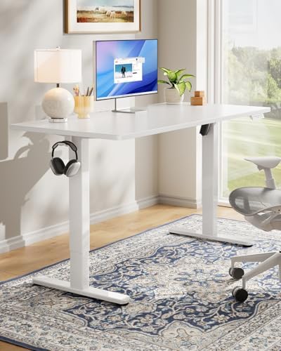 HUANUO Electric Standing Desk, Whole Piece Desktop, Adjustable Height Computer Desk, 4 Height Memory Settings, Sit Stand Up Desk for Home Office, 60" x 24", White - Image 2