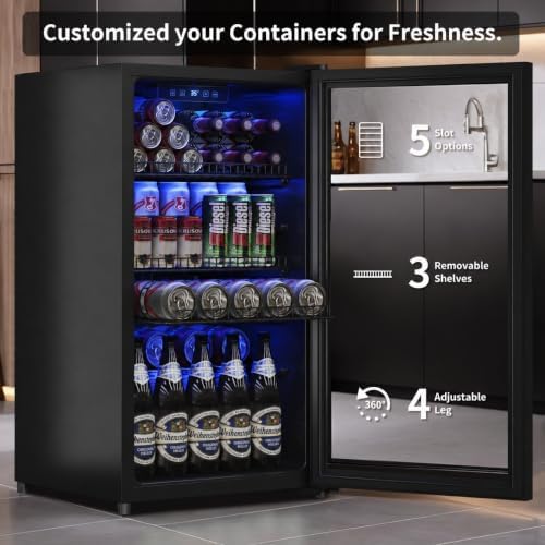 3.1 Cuft Beverage Fridge, 128 Can Mini Fridge, Glass Door, 35–65°F, Black - Image 2