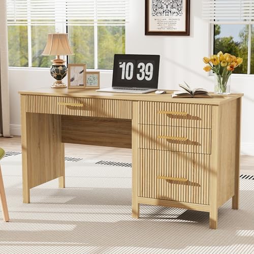 Executive Desk with Drawers: 54" Oak Home Office Desks with File Drawer by LuxuryFurniture