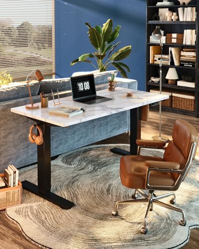 FLEXISPOT EN1 One-Piece Standing Desk, Electric Adjustable with 4 Memory Presets, 176 LBS Capacity, Stable & Quiet, Seamless Desktop for Home Office & Dual Monitors, 48"x30" Marble Gray - Image 2