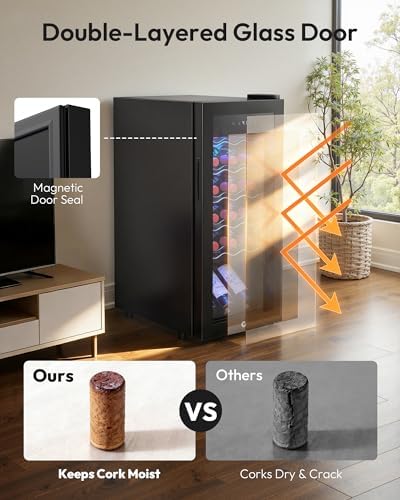 EUHOMY 18 bottle Wine Cooler Refrigerator, Wine Fridge with Lock, Black - Image 6