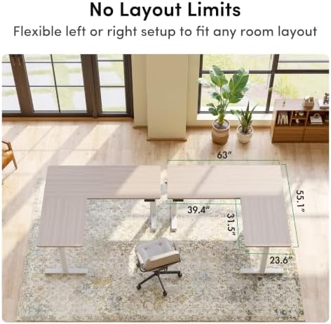 FEZIBO 63" x 55"L Shaped Standing Desk Adjustable Height, Electric Stand up Corner Computer Desk, Sit Stand Home Office Desk with Splice Board, Light Walnut Top/White Frame - Image 3