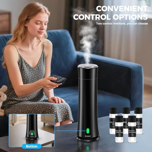 Waterless Scent Diffuser Kit — Covers 1,500 sq. ft. Suitable for Large Rooms, Home, Offices, and Hotels. Includes Five Essential Oils and Remote Control. Black - Image 3