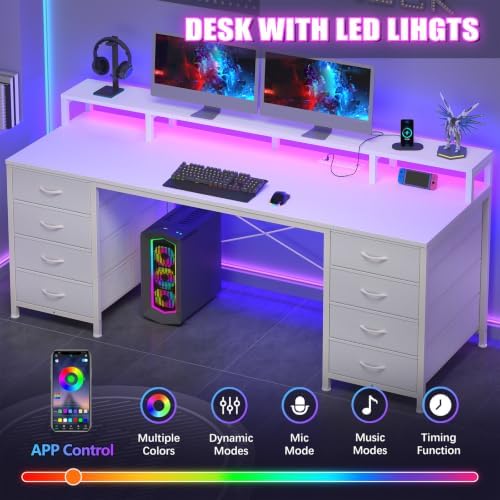 60" Computer Desk with 8 Drawers & Monitor Stand for Home Office, Bedroom - Image 4