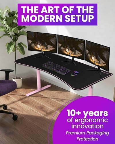Arozzi Arena Ultrawide Curved Gaming Desk Pink - Image 6