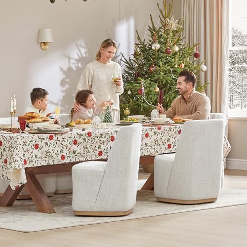 CHITA Upholstered Rolling Dining Chair on Casters Set of 2, Pearl - Image 5