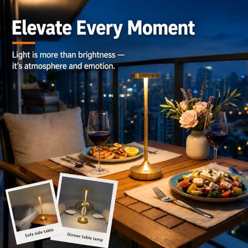 2 Pack Gold Cordless Table Lamps, Rechargeable 6000mAh, 72H Runtime - Image 3