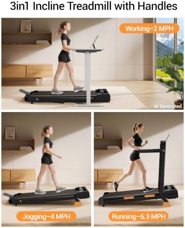 16% Incline Walking Pad Treadmill, 3-in-1 Under Desk Treadmill with Handles - Image 4