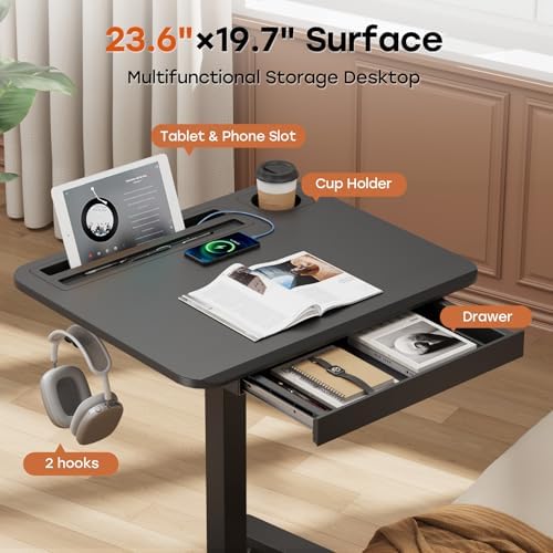 Small Mobile Standing Desk with Drawer, 23.6" x 19.7" Top - Image 3