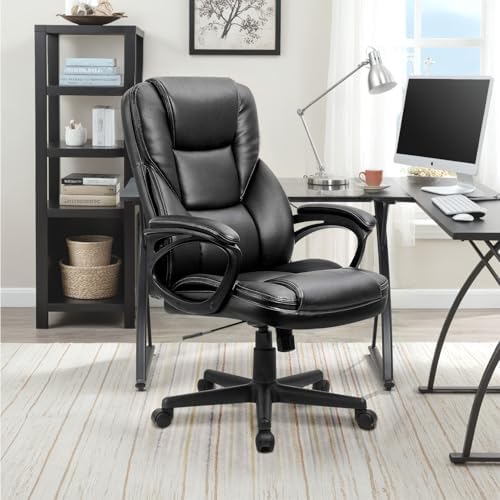 Furmax Office Executive Chair High Back Adjustable Managerial Home Desk Chair, Swivel Computer PU Leather Chair with Lumbar Support (1, Black) - Image 2