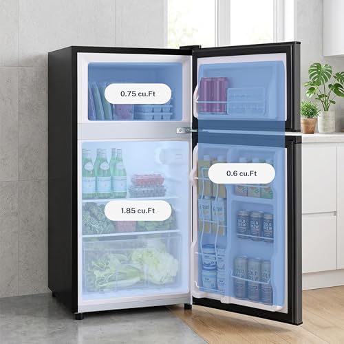 3.2 Cu.Ft Mini Fridge with Freezer, 2 Door Small Refrigerator with Adjustable Thermostat Energy-efficient Low Noise, Compact Fridge for Bedroom, Office, Dorm, Black - Image 3