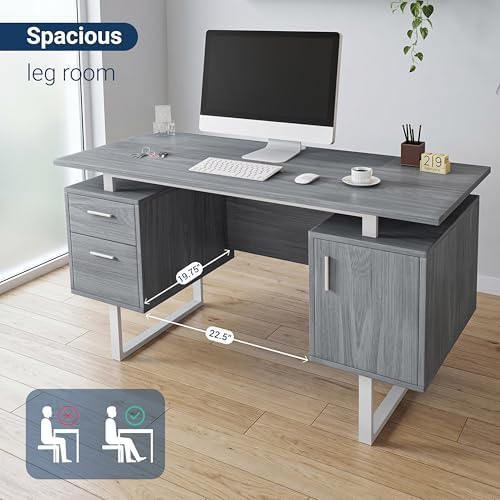 Techni Mobili Office Desk with Storage Drawers and Cabinet 51.25” W - Modern Office Desk with Large Floating Desktop Surface - Image 6