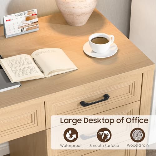 Vabches Farmhouse Executive Desk with Storage and Ample File Drawer, Rustic Large Home Writing Desk for Bedroom, Natural - Image 7