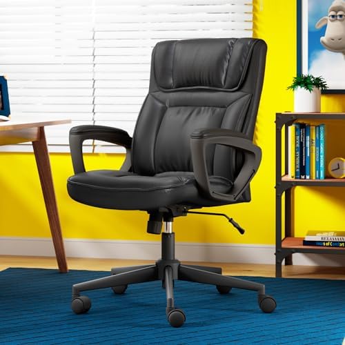 Serta Executive Office Chair with Lumbar Support, Padded Arms Leather Chair - Image 2