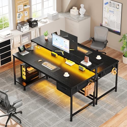 DurayLoly 47.2" Gaming Desk with Power Outlet and LED Lights,Bedroom,Black - Image 2