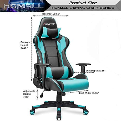 Homall Gaming Chair, Office Chair High Back Computer Chair Leather Desk Chair Racing Executive Ergonomic Adjustable Swivel Task Chair with Headrest and Lumbar Support(Cyan) - Image 3