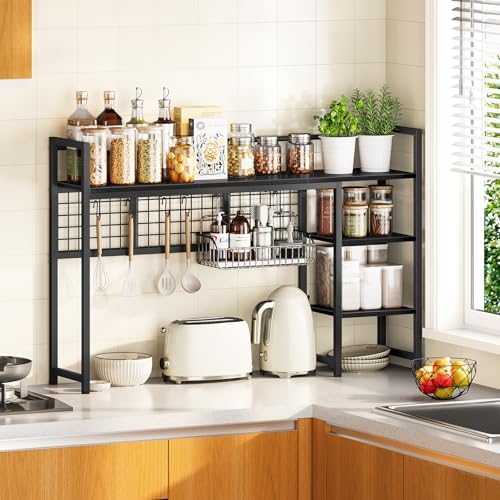 Snughome Desk Shelf, 44.9" Desktop Organizer Shelf, Desk Hutch for Computer Monitor, 4 Tier Desk Display Rack with Pegboard Hooks Set, Wood Desktop Bookshelf for Home Office Dorm - Image 6