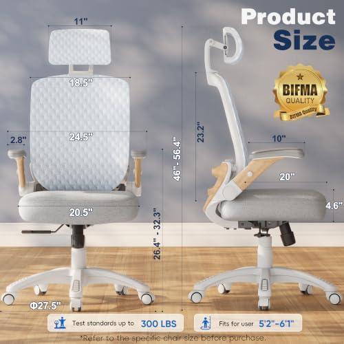 Ergonomic Office Chair, High Back Home Desk Chair with Flip-Up Arms, 3D Headrest, 90-120° Tilt and Wide Cushion Seat, Big and Tall Computer Chairs for Man Woman, Mesh Chair Black Woodgrain - Image 2
