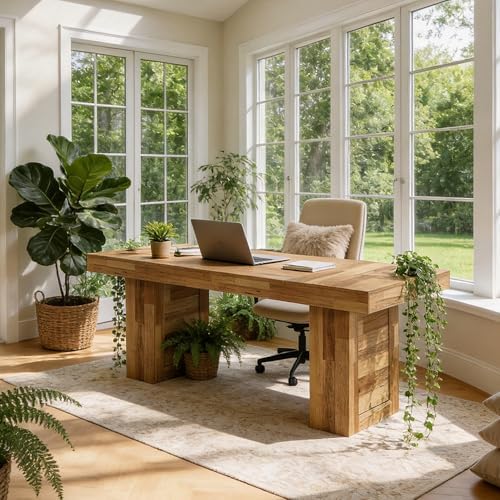 Tribesigns 63" Executive Desk, Farmhouse Wooden Office Desk, Natural Oak - Image 7