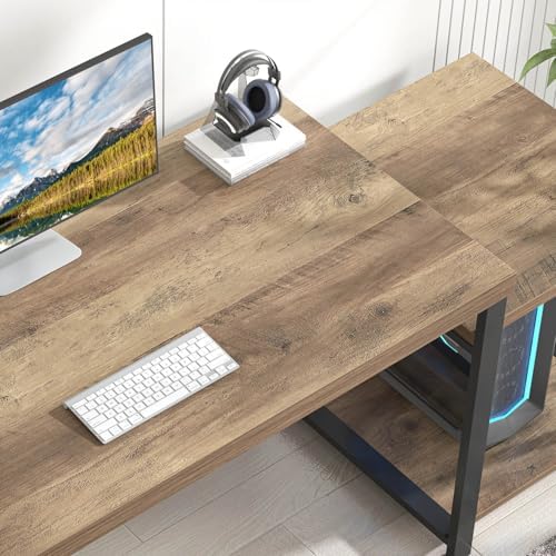 FOLUBAN 63 Inch Large Computer Desk with Printer Space & PC Tower Stand, Modern Wood Home Office Desk Workstation with Storage Shelves, Writing Study Gaming Table, Rustic Oak - Image 4