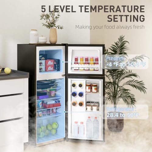 HOMCOM 4 Cu.Ft Mini Fridge with Freezer Double Reversible Door Black - Image 4