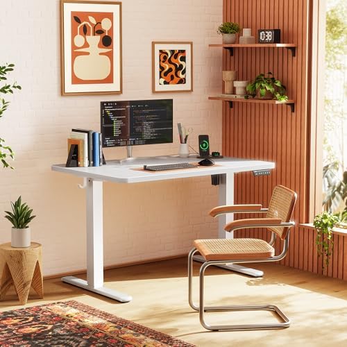 Huuger 39 X 24 Inch Electric Standing Desk with Power Outlets and USB-C Port, Height Adjustable Desk, Sit Stand Desk for Home Office, Computer & Gaming Desk with 3 Presets, Stable Steel Frame, White - Image 2
