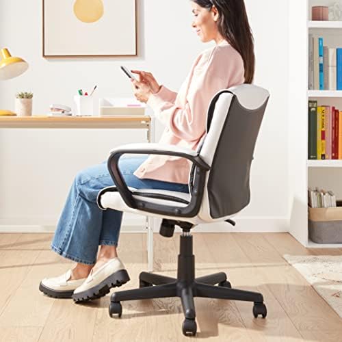 Amazon Basics Office Task Chair with Adjustable Height, 360° Swivel, Padded Armrests, Mid-Back, 275 Pound Capacity, BIFMA Certified, 24.2"D x 24"W x 38.6"H, White Faux Leather - Image 2
