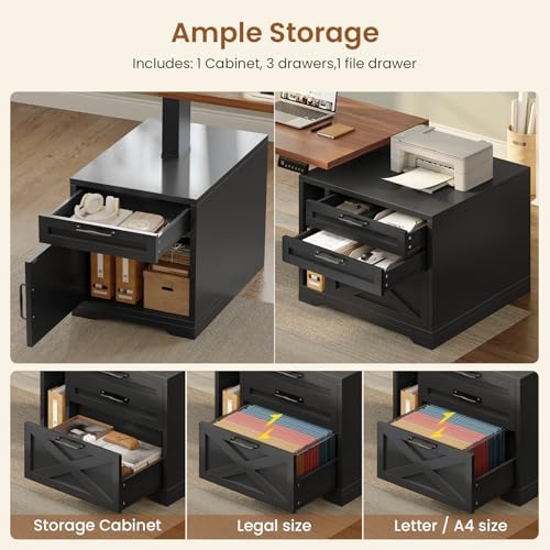 SEDETA Farmhouse L Shaped Standing Desk, 70.1" x 73.2" Height Adjustable Home Office Executive Desk with Drawers, Power Outlet, Monitor Stand, Sit Stand Table with Led Lights for Home Office, Black - Image 4
