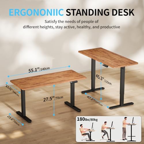 BIZUM Electric Standing Desk, 55x24 inches Height Adjustable Desk, Sit to Stand Desks Memory Gaming Computer Workstation for Home Office, Light Rustic Brown - Image 2