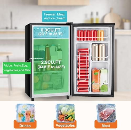 Sweetcrispy 3.2 Cu.Ft Mini Fridge with Freezer Small Refrigerator Single Door Adjustable Thermostat Energy-efficient Low Noise, Compact Fridge for Bedroom, Office, Dorm (Silver Door) - Image 2