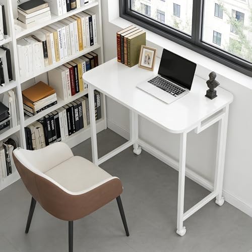 JSB Folding Desk for Small Spaces,Mobile Portable Rolling Laptop PC Table on Wheels,Foldable Computer Desk for Home Office,Bedroom,Dorm,Space Saving (All White, 23.6") - Image 4