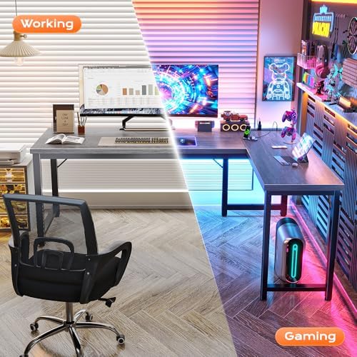 Huuger 63 Inch L Shaped Desk with Power Outlets & 0.95 Inch Thicker Desktop - Image 6